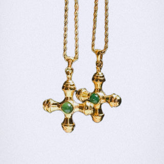 18k Gold Plated Cross Necklace with Jade Stone